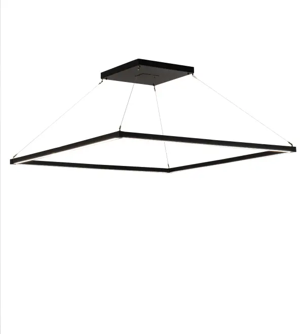 Rendering a stunning transitional look. This handsome lighting design features a square-shaped luminaire in a Flat Black finish. This handsome pendant projects beautiful ambient illumination through a Statuario Idalight diffuser with Integral LEDs. The Anillo Quadrato Pendant is included in our American-made, American-designed, handmade Minimalist Lighting Collection. Manufactured in Yorkville, New York. Collection: Anillo Finish: Solar Black Glass: Statuario Idalight Width: 85.00" Height: 20.00" Length: 60.00" Weight: 53.00 lb Maximum Wattage: 49.60 W Bulb Type: STRIP Bulb Base: INTEGRAL Light Source: LED Color Temperature: 2700 K Material: Steel Country of Origin: USA Safety Rating: Damp LED