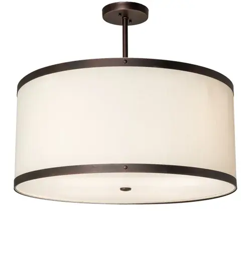 Designed for a sophisticated; refined look. The Cilindro Pendant features an Eggshell Textrene shade; complemented with a Statuario Idalight bottom diffuser; and is enhanced with Mahogany Bronze finished hardware. The luxurious pendant is ideal for illuminating dining rooms; living areas; and various residential; hospitality; and commercial spaces. The Cilindro Textrene Shade is included in our American-made; American-designed; handcrafted Transitional Lighting Collection. This fixture is manufactured in Yorkville; New York. The fixture is UL and cUL listed for dry and damp locations; however; we do not recommend installing it in spaces that experience excessive moisture due to the fabric shade. - alternate view