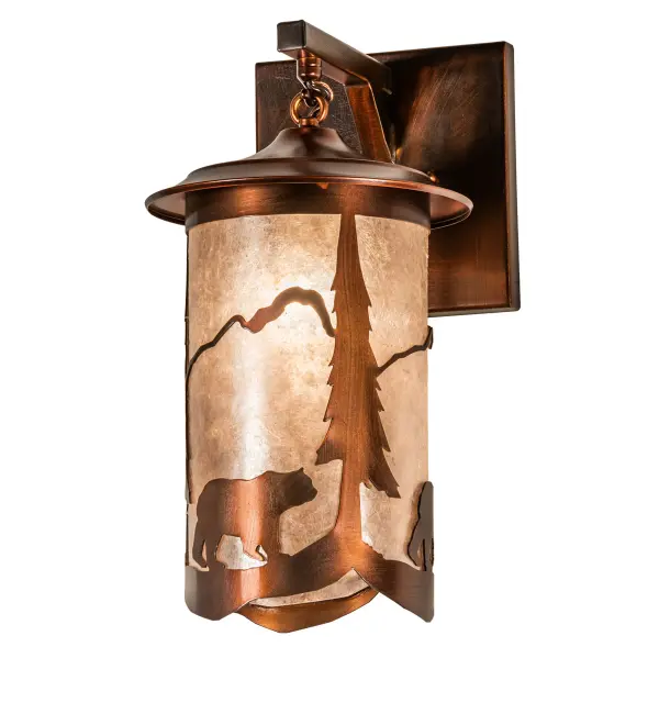 Drawing inspiration from the wildlife and natural beauty in the spectacular American mountain ranges- from New York's Adirondacks; to Big Bend National Park in Texas; to Mount Ranier in Washington. This stunning wall fixture depicts a bold Bear meandering among Pine Trees on a Silver Mica lens with a Vintage Copper finished frame that will bring the splendor of the wildlife into your home. Ideal as a vanity light in a fine bath or for illuminating walls in corridors and dining areas in residential and hospitality settings. Create your own masterpiece with our Build Your Own configuration tool!?This lets you play with an array of design motifs; sizes; functions; glass colors; and metal finishes to achieve the perfect design aesthetic at a competitive cost. The Lone Bear Wall Sconce is included in our American-made; American-designed; handcrafted Craftsman Signature Series and manufactured in Yorkville; New York. UL and cUL listed for dry and damp locations.