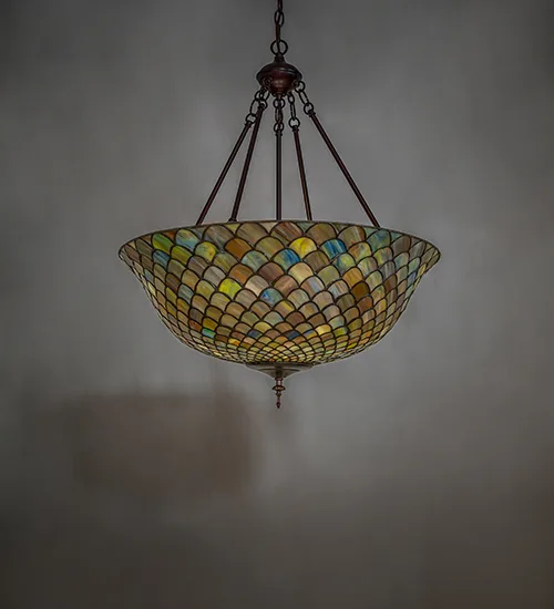Tiffany Fishscale Three Light Pendant in Mahogany Bronze