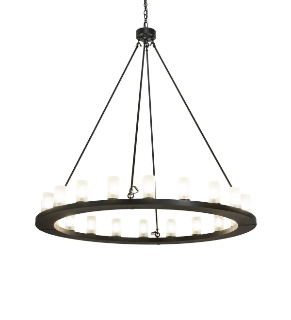 Add a modern look to an old world chandelier of yore. Loxley is custom crafted with 20 Clear Frosted Glass Cylindres on a decorative ring hand finished in a Blackwash hue. Ideal for illuminating dining areas, conference tables, lobbies and other residential, hospitality and commercial spaces. The overall height ranges from 66 to 245 inches as the chain length can be easily adjusted in the field to accommodate your specific lighting application needs. Handmade in our 180,000 square foot manufacturing facility in Yorkville, New York. Diffuser colors, metal finishes and chandelier sizes can be customized to your specifications. UL and cUL listed for dry and damp locations. Collection: Loxley Finish: Blackwash Glass: Clear Frosted Glass Width: 60.00" Height: 66.00" Length: 60.00" Weight: 88.00 lb Number of Bulbs: 20 Maximum Wattage: 60.00 W Bulb Type: BA9 Bulb Base: E12 Material: Steel Country of Origin: USA Safety Rating: Damp