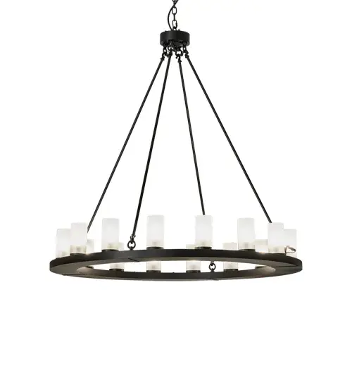 Add a modern update to an old world chandelier of yore. Loxley is custom crafted with 20 Clear Frosted Glass Cylindres on a decorative ring hand finished in a Blackwash hue. Ideal for illuminating dining areas, conference tables, lobbies and other residential, hospitality and commercial spaces. The overall height ranges from 54 to 293 inches as the chain length can be easily adjusted in the field to accommodate your specific lighting application needs. Handmade in our 180,000 square foot manufacturing facility in Yorkville, New York. Diffuser colors, metal finishes and chandelier sizes can be customized to your specifications. UL and cUL listed for dry and damp locations. Collection: Loxley Finish: Blackwash Glass: Clear Frosted Width: 48.00" Height: 54.00" Length: 48.00" Weight: 72.50 lb Number of Bulbs: 16 Maximum Wattage: 60.00 W Bulb Type: BA9 Bulb Base: E12 Material: Steel Country of Origin: USA Safety Rating: Damp - alternate view