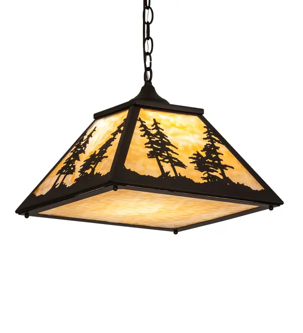 Tall Pine trees are distinguished in front of a mountain view as the warm sun rises in the background. This nature-inspired shade features stunning Beige Art Glass panels and a matching bottom diffuser, with hardware finished in Oil Rubbed Bronze. The overall height ranges from 16 to 87 inches as the chain length can be easily adjusted in the field to accommodate your specific lighting application needs. The fixture was handcrafted by highly skilled artisans in our 180,000 square foot manufacturing facility in Yorkville, New York, at the foothills of the Adirondack Mountains. Shade designs, colors and sizes can be customized to your desire. UL & cUL listed for dry and damp locations. Collection: Tall Pines Finish: Oil Rubbed Bronze Glass: Beige Glass Width: 22.00" Height: 16.00" Length: 16.00" Weight: 14.00 lb Number of Bulbs: 1 Maximum Wattage: 60.00 W Bulb Type: A19 Bulb Base: E26 Material: Steel Country of Origin: USA Safety Rating: Damp