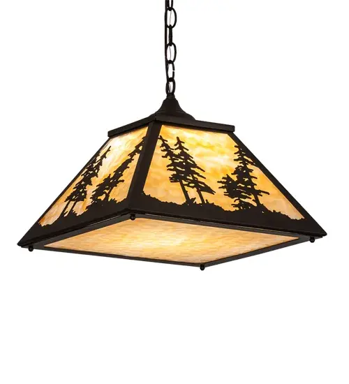 Tall Pine trees are distinguished in front of a mountain view as the warm sun rises in the background. This nature-inspired shade features stunning Beige Art Glass panels and a matching bottom diffuser, with hardware finished in Oil Rubbed Bronze. The overall height ranges from 16 to 87 inches as the chain length can be easily adjusted in the field to accommodate your specific lighting application needs. The fixture was handcrafted by highly skilled artisans in our 180,000 square foot manufacturing facility in Yorkville, New York, at the foothills of the Adirondack Mountains. Shade designs, colors and sizes can be customized to your desire. UL & cUL listed for dry and damp locations. Collection: Tall Pines Finish: Oil Rubbed Bronze Glass: Beige Glass Width: 22.00" Height: 16.00" Length: 16.00" Weight: 14.00 lb Number of Bulbs: 1 Maximum Wattage: 60.00 W Bulb Type: A19 Bulb Base: E26 Material: Steel Country of Origin: USA Safety Rating: Damp - alternate view