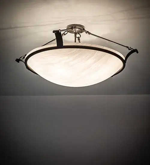 For a sophisticated look that will add tremendous appeal to any space; Almeria is designed with an Angelwing Idalight diffuser; complemented with hardware and accents featured in a Gilded Tobacco finish. The transitionally styled; bowl-shaped fixture is perfect for enhancing corridors; lobbies; living rooms; and other areas in both residential and commercial environments; from Newton; Massachusetts; to Farmington Hills; Michigan; to Redmond; Washington. The Almeria Semi-Flushmount is included in our American-made; American-designed; handcrafted Contemporary Lighting Collection and manufactured in Yorkville; New York. UL and cUL listed for dry and damp locations.