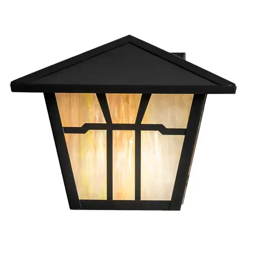 The material is Brass and Glass. The finish is Craftsman Brown. The glass is Beige Iridescent. Collection: Gable Finish: Craftsman Brown Glass: Beige Iridescent Glass Width: 10.00" Height: 8.00" Length: 11.00" Weight: 5.50 lb Extension from Wall: 11.00" Number of Bulbs: 1 Maximum Wattage: 60.00 W Bulb Type: A19 Bulb Base: E26 Material: Brass Country of Origin: USA Safety Rating: Wet - alternate view