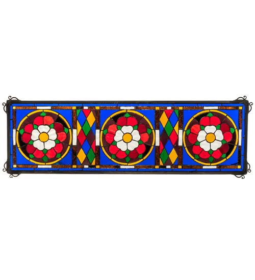 33" Wide X 10" High Tudor Trio Stained Glass Transom Window