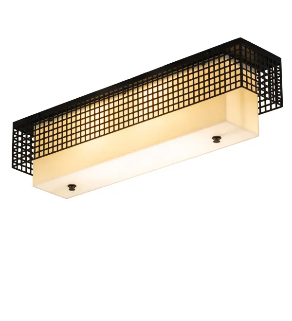 Superb American craftsmanship creates the beauty of fine lighting with the elegant Yardhouse linear ceiling fixture. The fixture features a circular Provostone shade enhanced with a Statuario Idalight bottom diffuser. The shade is surrounded by a Weave-Tex frame finished in Flat Black. It is ideal for illuminating kitchen islands; dining tables; and other spaces in homes and restaurants from Memphis; Tennessee; to Detroit; Michigan; and Honolulu; Hawaii. The Yardhouse Flushmount is featured in our American-made; American-designed; handcrafted Deco Lighting Collection. The fixture is manufactured in Yorkville; New York. It is UL and cUL listed for dry and damp locations.