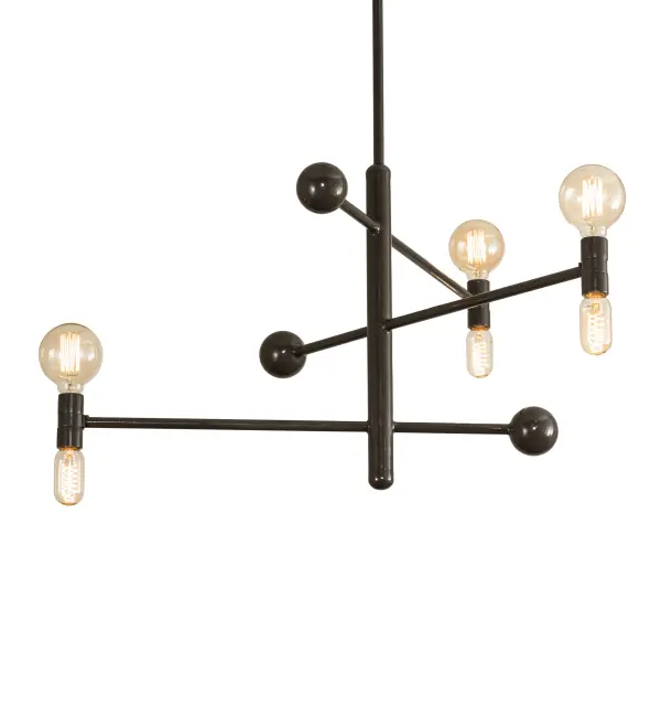 Inspired by out of this world constellation designs. An impressive industrial look comes to light. Rugged struts and large ballpoints are enhanced with a Black Fox Glossy finish. This modern stylish chandelier illuminates with three 6-Watt and three 2-Watt LEDs that provide energy savings and long life. The Alva Asta Chandelier is Domestically Produced in the USA at our Yorkville; NY manufacturing facility. Customize lamping styles; metal finishes and fixture sizes. UL and cUL listed for dry and damp locations.