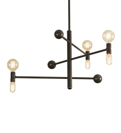 Inspired by out of this world constellation designs. An impressive industrial look comes to light. Rugged struts and large ballpoints are enhanced with a Black Fox Glossy finish. This modern stylish chandelier illuminates with three 6-Watt and three 2-Watt LEDs that provide energy savings and long life. The Alva Asta Chandelier is Domestically Produced in the USA at our Yorkville; NY manufacturing facility. Customize lamping styles; metal finishes and fixture sizes. UL and cUL listed for dry and damp locations. - alternate view