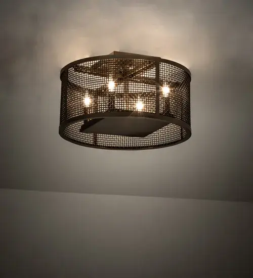 Discover a unique decorative look and industrial lighting design. A Weave-Tex Grid frame reveals 4 Complementary Faux Candlelights with customer supplied lamps from within. Cilindro Rame offers solid hardware and a frame featured in a Brown Metallic finish. This truly distinctive openwork design is ideal for residential; hospitality or commercial settings.This lighting fixture is Domestically Produced in the USA at our Yorkville; NY manufacturing facility.Offered in a myriad of sizes; candlelight colors and metal finishes that can be customized to your taste. UL and cUL listed for damp and dry locations.