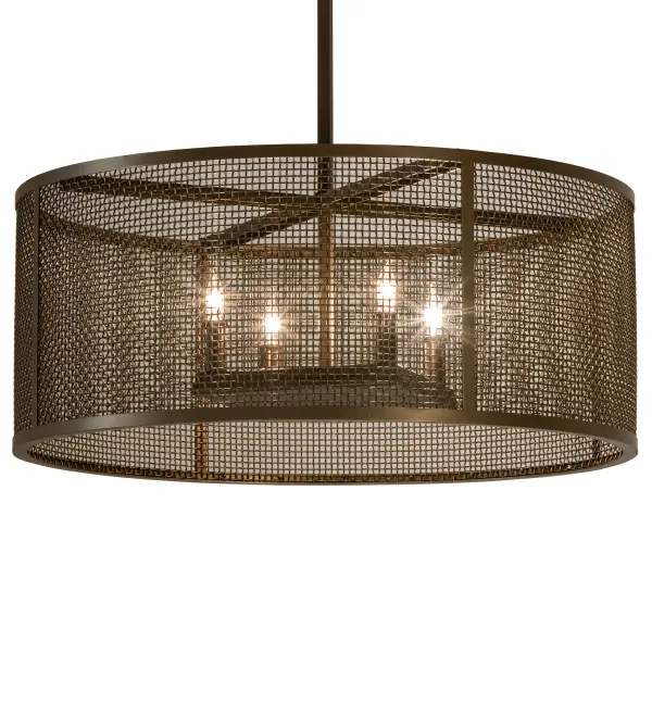 Discover a unique decorative look and industrial lighting design. A Weave-Tex Grid frame reveals 4 Complementary Faux Candlelights with customer supplied lamps from within. Cilindro Rame offers solid hardware and a frame featured in a Brown Metallic finish. This truly distinctive openwork design is ideal for residential; hospitality or commercial settings. Made to Order in our 180;000 square foot manufacturing facility in Yorkville; New York. Offered in a myriad of sizes; candlelight colors and metal finishes that can be customized to your liking. UL and cUL listed for damp and dry locations.