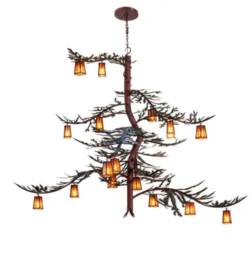 The material is Steel and Mica. The finish is Rust and Green Trees. The diffuser is Amber Mica. - alternate view
