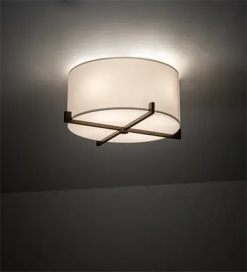 Designed with a curved profile and a clean architectural look. This appealing and versatile ceiling fixture reveals a sophisticated aesthetic. This fixture features a White Textrene shade with a Statuario Idalight bottom diffuser. The fixture is complemented with a Brown Metallic powder coat finish. Made to Order in our 180;000 sq ft manufacturing facility in Yorkville; New York. Shade colors; metal finishes and sizes can be customized to your taste. UL and cUL listed for dry and damp locations however we do not recommend installing it in spaces that experience a large amount of moisture due to the fabric shade.