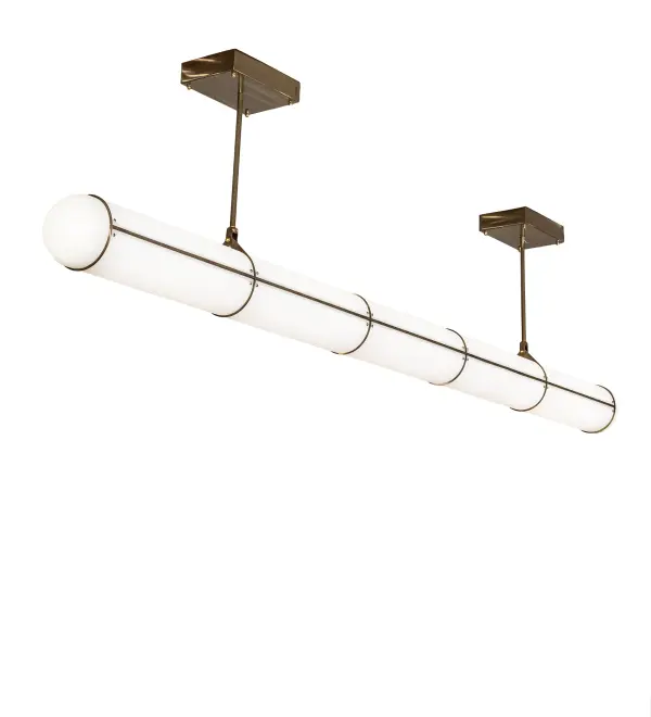 Sleek and stylish. A uniquely designed Statuario Idalight diffuser features an extensive cylindrical profile complemented with a Brass finish. Ideal for illuminating reception areas; dining tables; conferences tables and other oblong spaces. Illuminates beautifully with Integral LEDs that provide energy savings and long life. The Hodiak Oblong Pendant is featured in our American made; American designed; handcrafted Transitional Light Collection. Manufactured in Yorkville; New York. UL and cUL listed for dry and damp locations.
