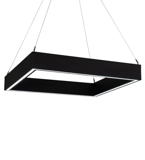 Rendering a stunning transitional look. This handsome lighting design features a square shaped luminaire in a Flat Black finish. This lovely pendant projects ambient illumination through a Statuario Idalight diffuser with Integral LEDs. The overall height ranges from 28 to 36 inches; as the aircraft cable length can be easily adjusted in the field to accommodate your specific lighting application needs. The Anillo Quadrato Pendant is featured in our American-made; American-designed; handmade Transitional Lighting Collection. Manufactured in the USA. UL & cUL listed for dry and damp locations. - alternate view