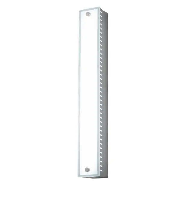 This slim vanity light/wall sconce displays a minimalistic design. The White Frosted Lens is encased with a Satin Nickel metal finish and rows of metal voids on each side. Integral LEDs feature beautiful; flattering light; energy efficient; and long life. With a 24-inch length; this wall luminaire is also available in 36-inch (model 235742) and 48-inch (model 235743) lengths for various applications. The fixture is ideal for fine baths and corridors in homes and hospitality locations from Richmond; Virginia; Boise City; Idaho; and Fremont; California. The Morada Wall Sconces are included in our American-designed; handcrafted Modern Lighting Collection. UL and cUL listed for dry and damp locations. Custom Made. Call for Pricing and Lead Time.