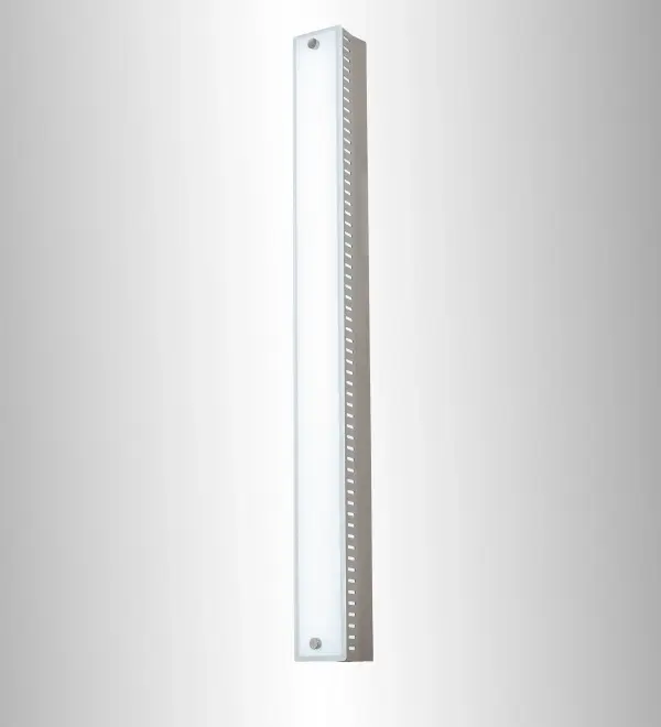 This slim vanity light/wall sconce displays a minimalistic design. The White Frosted Lens is encased with a Satin Nickel metal finish with rows of metal voids on each side. Integral LEDs feature beautiful, flattering light, energy efficient, and long life. With a 36-inch length, this wall luminaire is also available in 24-inch (model 235741) and 48-inch (model 235743) lengths for various applications. The fixture is ideal for fine baths and corridors in homes and hospitality locations from Richmond, Virginia, to Boise City, Idaho, to Fremont, California. The Morada Wall Sconce is included in our American-designed, handcrafted Modern Lighting Collection. UL and cUL listed for dry and damp locations. Collection: Morada Finish: Satin Nickel Glass: White (Frosted) Width: 3.50" Height: 36.00" Length: 3.75" Weight: 7.50 lb Extension from Wall: 3.75" Maximum Wattage: 28.00 W Bulb Type: STRIP Bulb Base: Integral Light Source: LED Color Temperature: 3500 K Material: Steel Country of Origin: CHINA Safety Rating: Damp LED