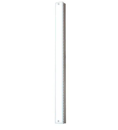 This slim vanity light/wall sconce displays a minimalist design. The White Frosted Lens is encased with a Satin Nickel powder coat metal finish with rows of metal voids on each side. Integral LEDs feature beautiful, flattering light, energy efficient, and long life. With a 48-inch length, this wall luminaire is also available in 24-inch (model 235741) and 36-inch (model 235742) lengths for various applications. The fixture is ideal for fine baths and corridors in homes and hospitality locations from Richmond, Virginia, to Boise City, Idaho, to Fremont, California. The Morada Wall Sconce is included in our American-designed, handcrafted Modern Lighting Collection. UL and cUL listed for dry and damp locations. Collection: Morada Finish: Satin Nickel Powder Coat Glass: White Frosted Glass Width: 3.50" Height: 48.00" Length: 3.75" Weight: 14.00 lb Extension from Wall: 3.75" Maximum Wattage: 41.00 W Bulb Type: STRIP Bulb Base: Integral Light Source: LED Color Temperature: 3500 K Material: Steel Country of Origin: CHINA Safety Rating: Damp LED - alternate view