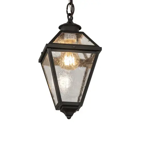 The material is Brass and Glass. The finish is Craftsman Brown. The glass is Clear Seeded. Collection: Cranz Finish: Craftsman Brown Glass: Clear Seeded Glass Width: 6.00" Height: 14.00" Length: 6.00" Weight: 3.00 lb Number of Bulbs: 1 Maximum Wattage: 60.00 W Bulb Type: A19 Bulb Base: E26 Material: Brass Country of Origin: USA Safety Rating: Damp