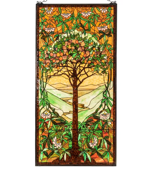 33" Wide X 66" High Tiffany Tree of Life Stained Glass Window