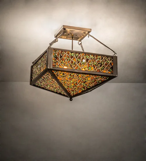 23" Square Bamboo Semi-Flushmount