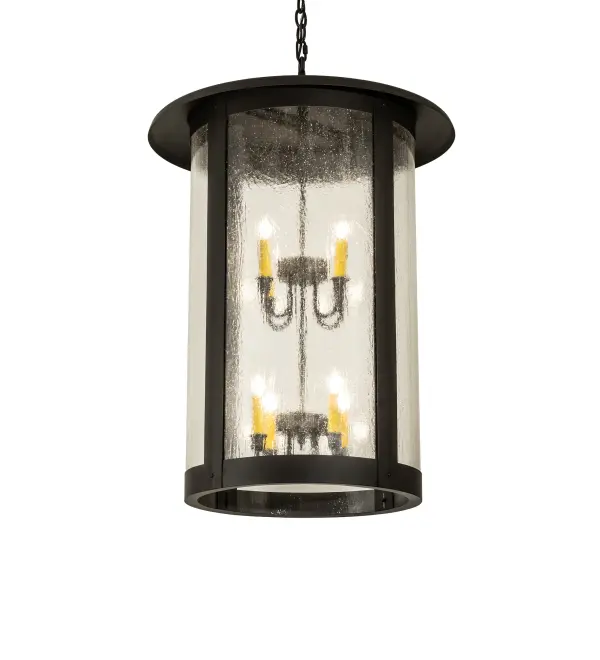This stunning lantern features a Clear Seeded Glass lens enhanced with an Oil Rubbed Bronze finish. Display this pendant above tables and islands to illuminate the interiors of timber homes, modern farmhouses, and other spaces. The overall height ranges from 54 to 122 inches, and the chain can be easily adjusted on location to meet your lighting requirements. The Fulton Prime Lantern Pendant is included in our American-made, American-designed, handcrafted Craftsman Collection, manufactured in Yorkville, New York. UL and cUL listed for dry and damp locations. Collection: Fulton Finish: Oil Rubbed Bronze Glass: Clear Seeded Glass Width: 24.50" Height: 54.00" Length: 24.50" Weight: 45.00 lb Number of Bulbs: 8 Maximum Wattage: 40.00 W Bulb Type: B10 Bulb Base: E12 Material: Steel Country of Origin: USA Safety Rating: Damp