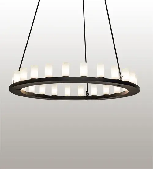 Blending an elegant style with a classic, distinguished look... This massive Loxley chandelier is custom-crafted with 21 Frosted Clear Glass Cylindres. These illuminating elements are perched on a sturdy ring, which is enhanced with a Textured Black finish. The luxurious, custom-crafted fixture is ideal for illuminating ballrooms, dining areas, lobbies, entryways, and other residential, hospitality, and commercial spaces. The Loxley 21 Light Chandelier is included in our American-made, American-designed, handcrafted Loxley Lighting Collection. This fixture is manufactured in Yorkville, New York, and is UL and cUL listed for use in dry and damp locations. The Loxley Collection features various chandeliers, pendants, and wall sconces designed with sturdy rings accented with faux candlelights or cylindrical elements. Any of these fixtures make great statement pieces for large spaces and can be customized with your choice of size, finish, and lamping. Collection: Loxley Finish: Textured Black Glass: Frosted Clear Glass Width: 60.00" Height: 120.00" Length: 60.00" Weight: 95.00 lb Number of Bulbs: 21 Maximum Wattage: 60.00 W Bulb Type: BA10 Bulb Base: E12 Material: Steel Country of Origin: USA Safety Rating: Damp - alternate view