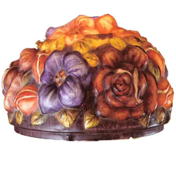 Reminiscent of antique lighting that graced the homes and apartments of the early 20th century... The Puffy-styled art glass shade evokes a warm nostalgia of enduring quality and beauty. The embossed design features Red; Yellow; and Orange Flowers; with Green Leaves. It can be paired with a base to create a table or floor lamp and matched with hardware to make a beautiful ceiling fixture. The Puffy Bouquet Shade is featured in our American-designed Puffy Art Glass Lighting Collection. Each shade is a unique work of art with color variations based on natural ingredients inherent in the glass. Please don't hesitate to contact us if color matching is critical when ordering multiple items.