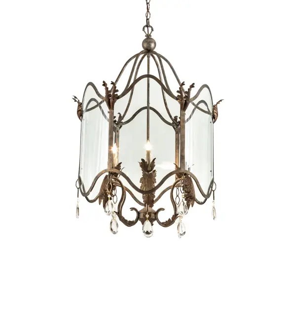 Every Meyda Tiffany item is a unique handcrafted work of art. Natural variations in the wide array of materials that we use to create each Meyda product make every item a masterpiece of its own. Photographs are a general representation of the product. Colors and designs will vary. Collection: Lourdes Finish: Corinth/Cortez Gold Glass: Clear Glass Width: 27.00" Height: 50.00" Length: 27.00" Weight: 45.00 lb Number of Bulbs: 6 Maximum Wattage: 60.00 W Bulb Type: CA10 Bulb Base: E12 Material: Steel Country of Origin: USA Safety Rating: Damp