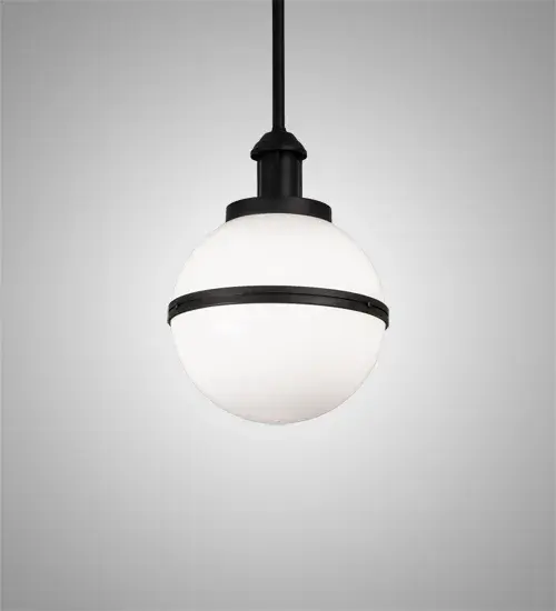 Like a White Glass celestial body adorned with a bold Textured Black circular line dividing the hemispheres. Soft omnidirectional light is projected through Statuario Idalight diffuser. This neutral hue will complement any decor palette while highlighting a cool architectural element. Domestically produced in our 180;000 square foot manufacturing facility in Yorkville; New York. Diffuser colors; metal finishes and fixture sizes can be customized to your needs. UL and cUL listed for dry and damp locations. - alternate view