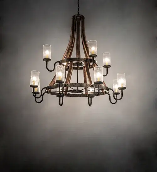 61" Wide Barrel Stave 12 Light Chandelier - Image 1