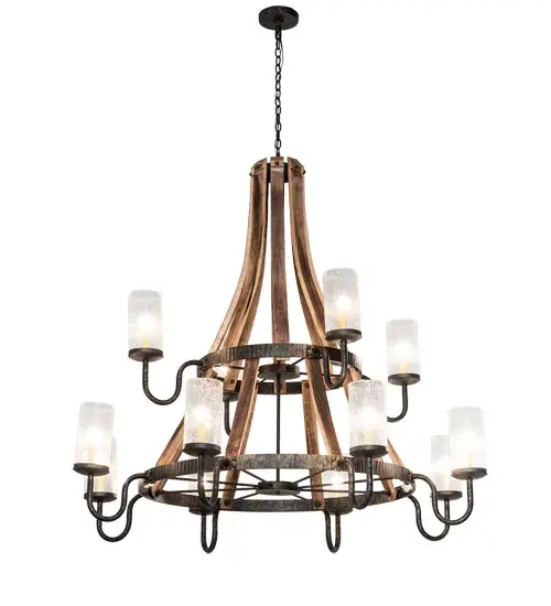 61" Wide Barrel Stave 12 Light Chandelier - Image 4