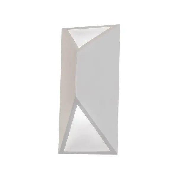 A Pyramid style wall sconce with two integral components for up and down lights illuminated with integral LEDs. The unique geometric frame is featured in a White powder coat finish, enhanced with two Statuario Idalight diffusers on the top and bottom. This sophisticated wall luminaire is equally suited to welcoming visitors by the front door as it is to illuminate a contemporary living space in residential and hospitality settings. It is inspired by decorative styles from Jacksonville, Florida, to Columbus, Ohio, to Fort Worth, Texas. The Cillian Wall Sconce is included in our American-designed, handcrafted Modern Lighting Collection. UL and cUL listed for dry and damp locations. Collection: Cillian Finish: White Powder Coat Glass: White Width: 6.00" Height: 12.00" Length: 4.00" Weight: 4.50 lb Extension from Wall: 4.00" Maximum Wattage: 5.00 W Bulb Type: Module Bulb Base: Integral Light Source: LED Color Temperature: 3000 K Material: Steel Country of Origin: USA Safety Rating: Dry LED