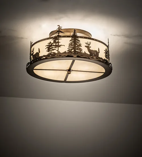 24" Wide Deer at Dusk Semi-Flushmount