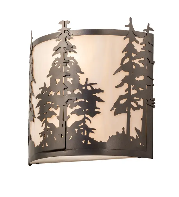 Handcrafted with exquisite beauty. This stunning, curvaceous wall sconce features a Fleshtone Idalight lens, enhanced with a Contrail Mist Idalight bottom diffuser and hardware, in an Exterior Oil Rubbed Bronze finish. Display this wall sconce to illuminate the interiors of timber homes, inns, and other spaces. The Tall Pines Wall Sconces are featured in our American-made, American-designed, handcrafted Nature Inspired Collection and manufactured in Yorkville, New York. The fixtures are UL and cUL listed for dry and damp locations. Upstate New York's adventurous playland, known as the Adirondack Mountains, with its many breathtaking forests, lakes, and rivers, is the spiritual birthplace of Meyda and inspires our rustic- themed collections. Collection: Tall Pines Finish: Exterior Oil Rubbed Bronze Glass: Fleshtone & Contrail Mist Idalight Width: 12.50" Height: 12.00" Length: 4.00" Weight: 6.00 lb Extension from Wall: 4.00" Number of Bulbs: 2 Maximum Wattage: 12.00 W Bulb Type: A19 Bulb Base: E26 Light Source: LED Material: Steel Country of Origin: USA Safety Rating: Damp LED