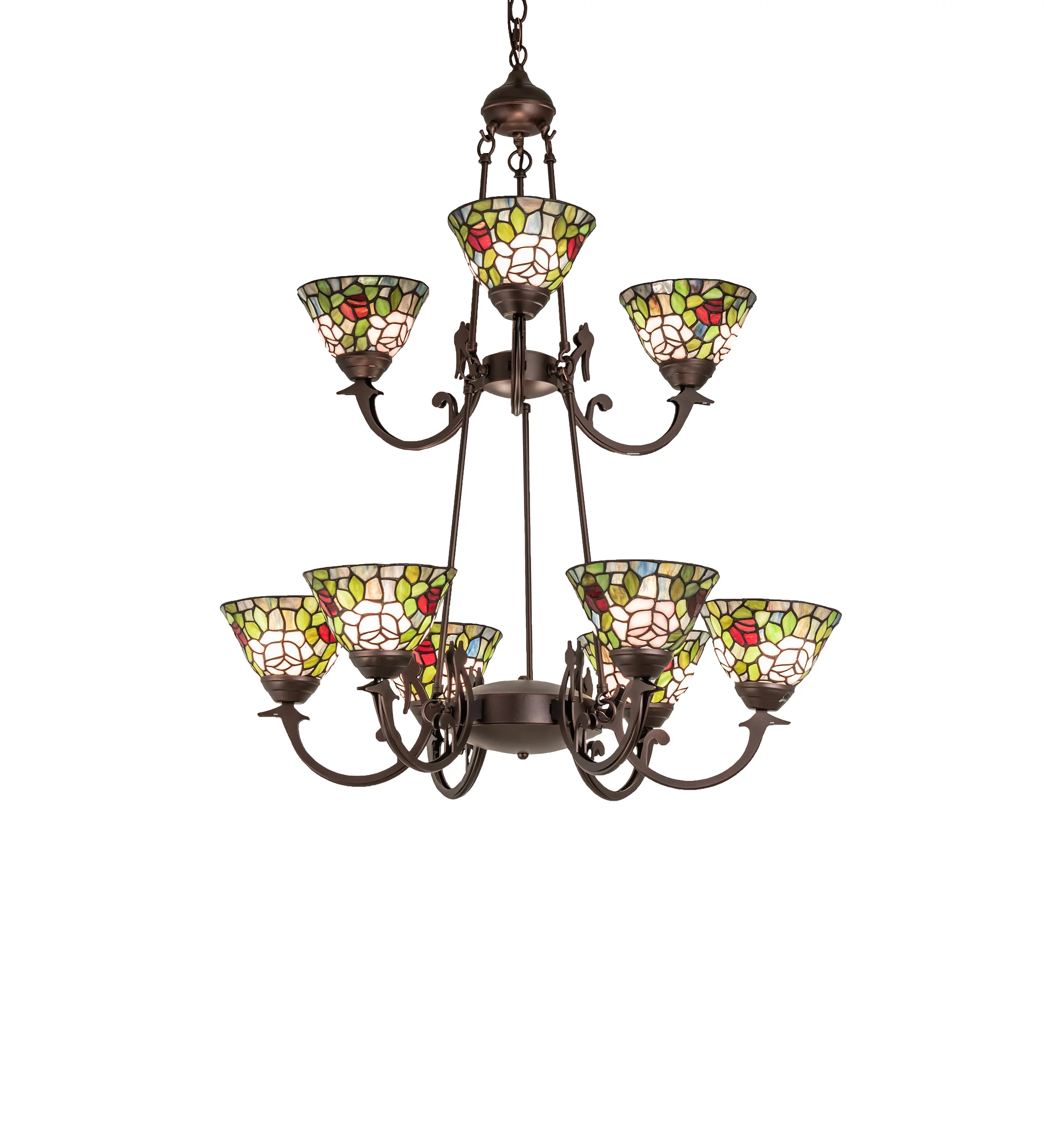 Tiffany Roman Nine Light Chandelier in Mahogany Bronze