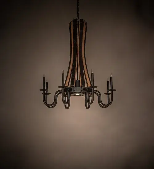 36" Wide Barrel Stave Madera 8 Light W/Downlight Chandelier - Image 7