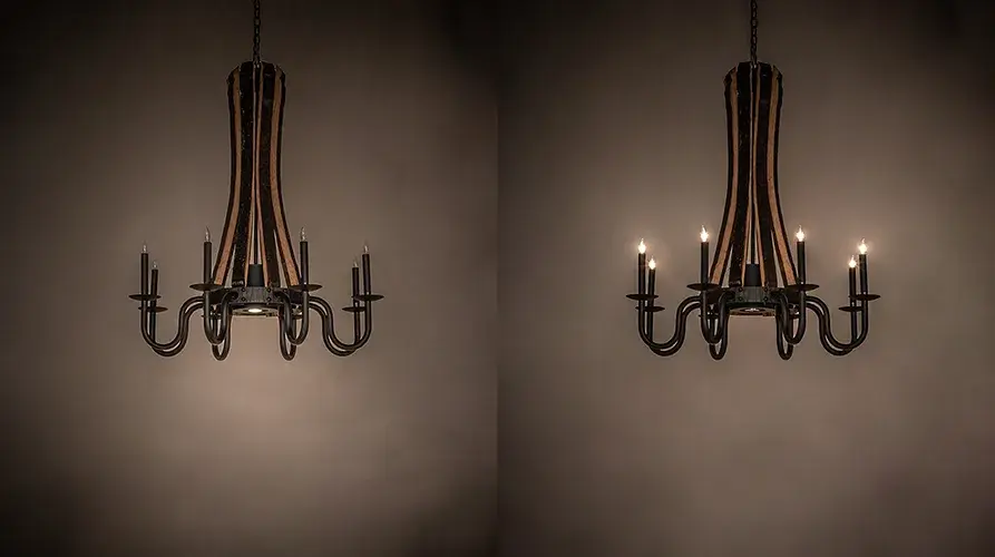 36" Wide Barrel Stave Madera 8 Light W/Downlight Chandelier - Image 9