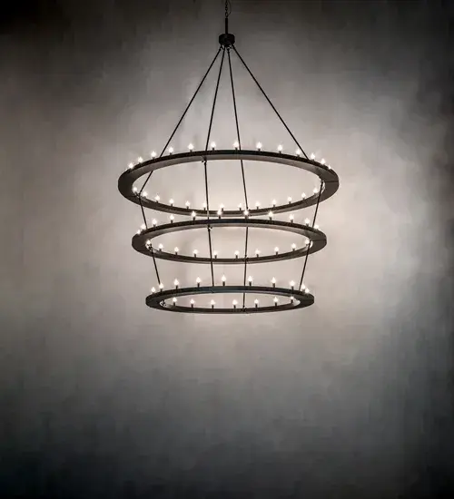 Updating a classic lighting design with a modern look. This Grand styled Chandelier is custom crafted with 76 energy efficient LEDs featured across this sturdy Textured Black finished ring. Ideal for illuminating entryways; ballrooms; lobbies and other residential; hospitality and commercial settings. Overall height ranges from 126 to 220 inches as the chain can be adjusted in the field. The Loxley Chandelier is featured in our American made; American designed handcrafted Transitional Lighting Collection. Manufactured in Yorkville; New York. UL and cUL listed for dry and damp locations.