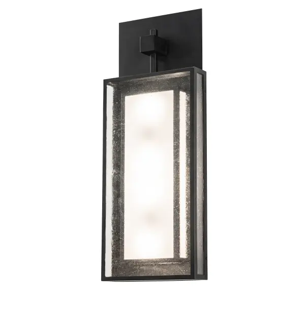 Invite architectural lighting into a home or hotel with this stunning ADA Compliant Wall Sconce. This wall luminaire is finished in Solar Black with an inner shade crafted of Statuario Idalight and an outer shade made of Clear Seeded Glass. This unique sconce can be used throughout the interior and exterior of a project for the ultimate in design continuity. The Quadrato Wall Sconce is included in our American made; American designed handcrafted Modern Lighting Collection. Manufactured in Yorkville; New York. UL and cUL listed for dry and damp locations. The fixtures are featured in the prestigious Bent Tree Country Club in Dallas.