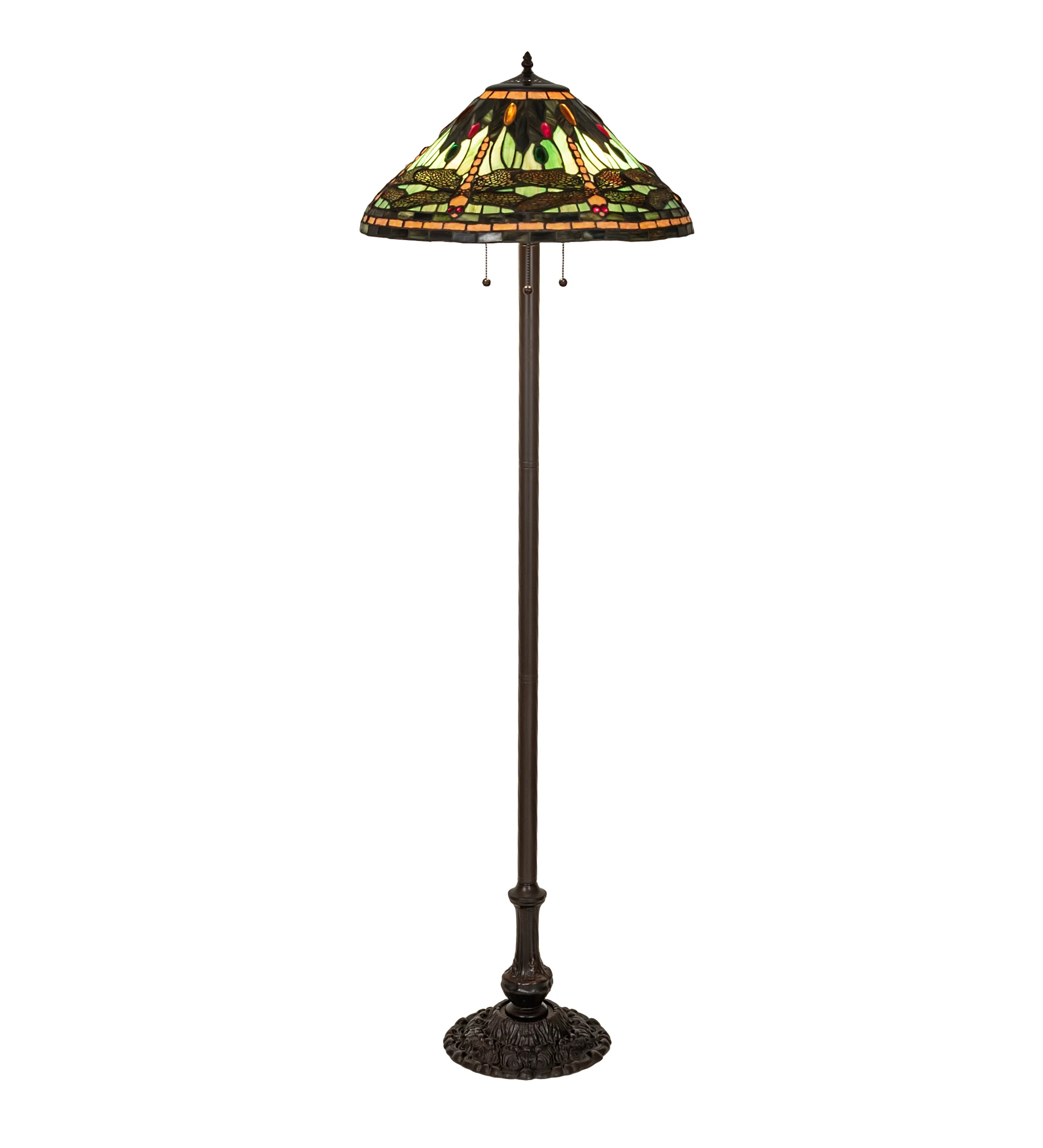 Tiffany Dragonfly Three Light Floor Lamp in Mahogany Bronze