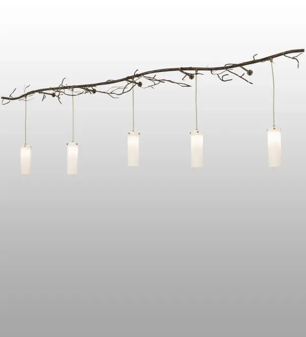 Like the branches of a tree in the cold winter woods; this Winter Solstice wall sconce is an abstract expression of light. 5 Whitestone Idalight cylindrical shades are suspended from the extensive branch-styled wall mount; finished in Dark Burnished Antique Copper. The Winter Solstice 5 Light Wall Sconce is included in our American-made; American-designed; handcrafted Nature Inspired Collection. Manufactured in Yorkville; New York. UL and cUL listed for dry and damp locations.