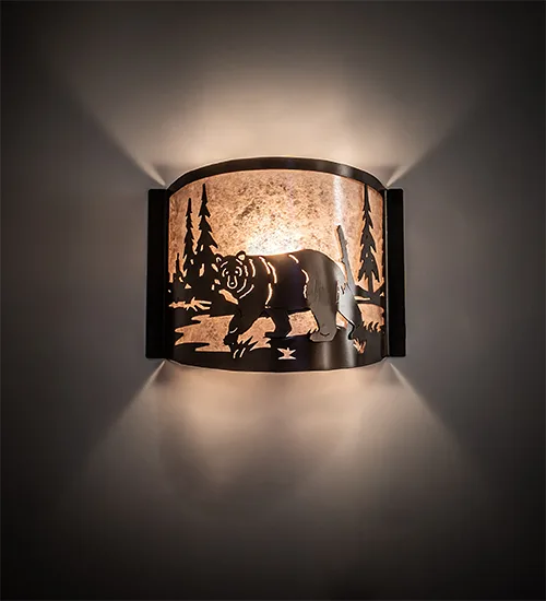 12" Wide Bear at Lake Left Wall Sconce