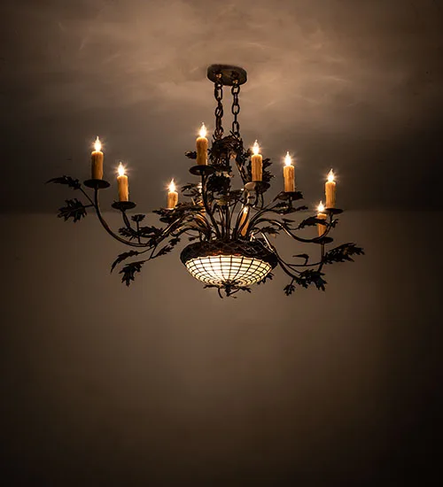 48" Long Greenbriar Oak 10 Light Chandelier