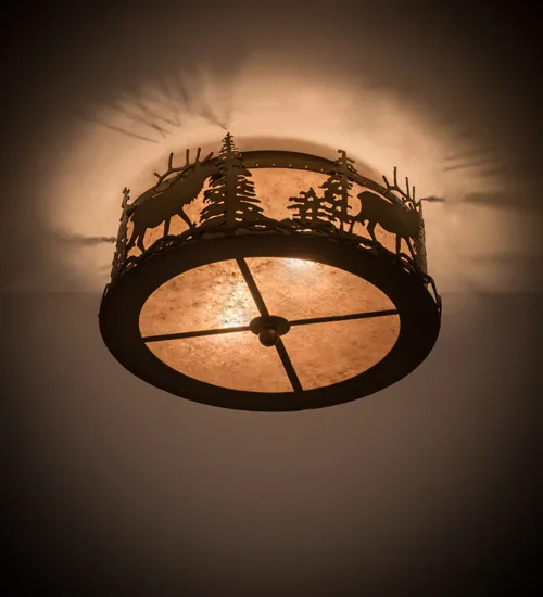 16"W Elk at Dusk Flushmount