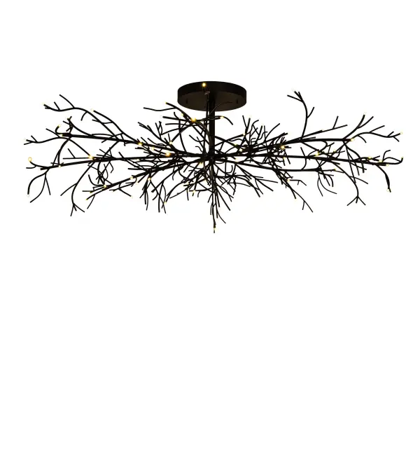 The dramatic Thicket Chandelier is a free-flowing abstract expression of light. Designed like a dense group of thin branches in the cold winter woods; this elegant chandelier dazzles with branch-like metal arms that abound in a Solar Black finish. Twinkling LEDs that mimic city skylines; leaving you in awe. This luxurious; extensive custom lighting fixture is ideal for illuminating ballrooms; dining tables; lobbies; entryways and other residential; hospitality and commercial spaces. Integral LEDs deliver beautiful ambient illumination for energy efficiency and long life. The Thicket Chandelier is featured in our American made; American designed; handcrafted Nature Inspired Lighting Collection. Manufactured in Yorkville; New York. UL and cUL listed for dry and damp locations.