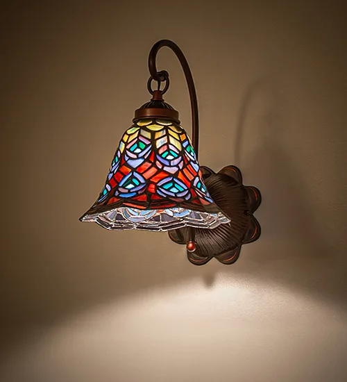 8" Wide Tiffany Peacock Feather Wall Sconce