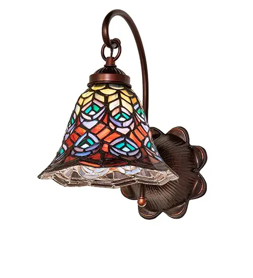 8" Wide Tiffany Peacock Feather Wall Sconce - Image 2