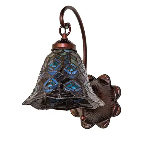 8" Wide Tiffany Peacock Feather Wall Sconce - Image 3